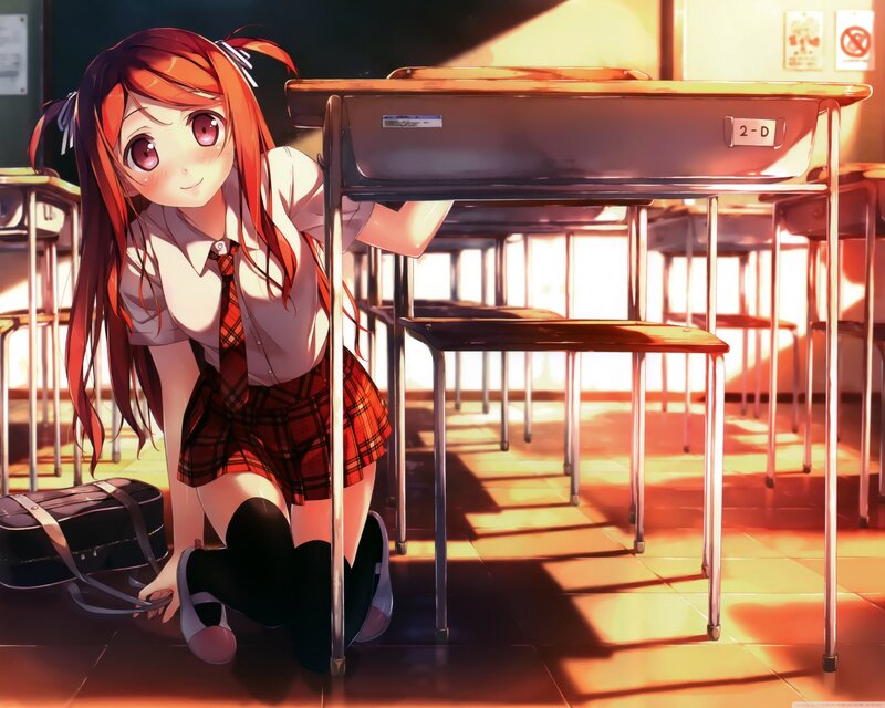 Anime Girl in Classroom — Red, Warm
