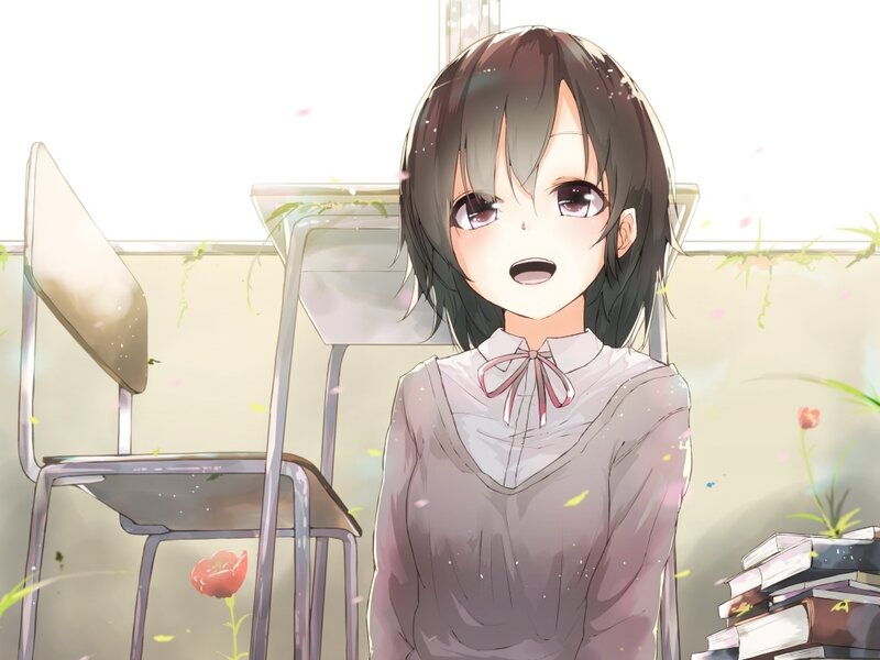 Anime Girl in Classroom — White, Serene
