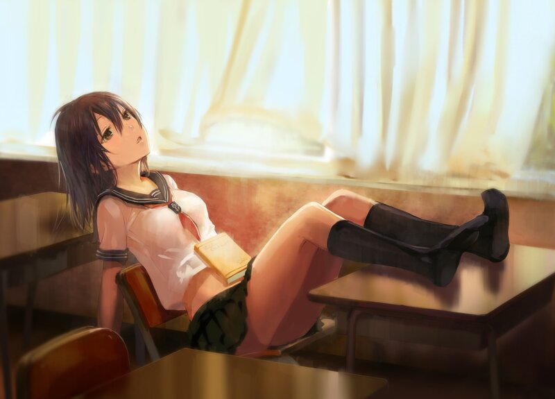 Anime Girl in Classroom — Yellow, Calm