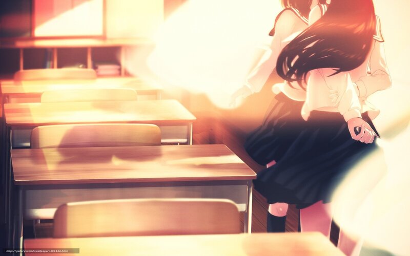 Anime Girl in Classroom — Yellow, Dramatic, Sunset
