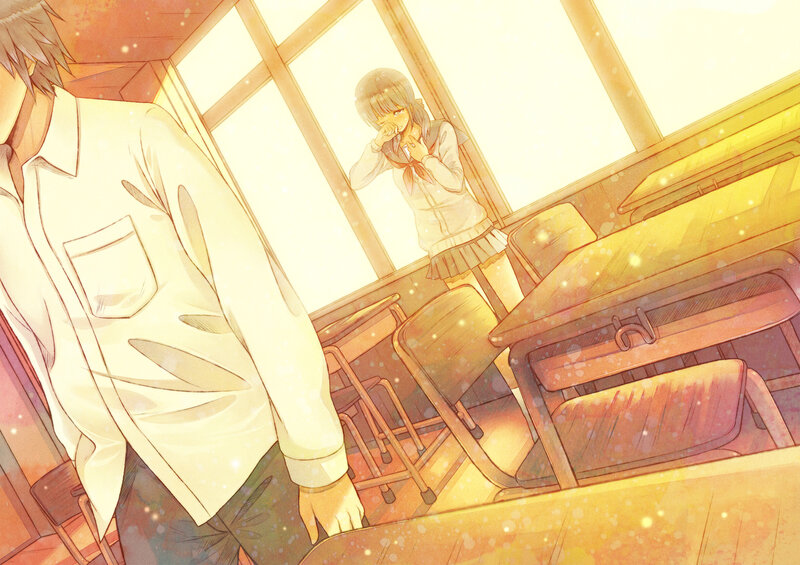 Anime Girl in Classroom — Yellow, Warm