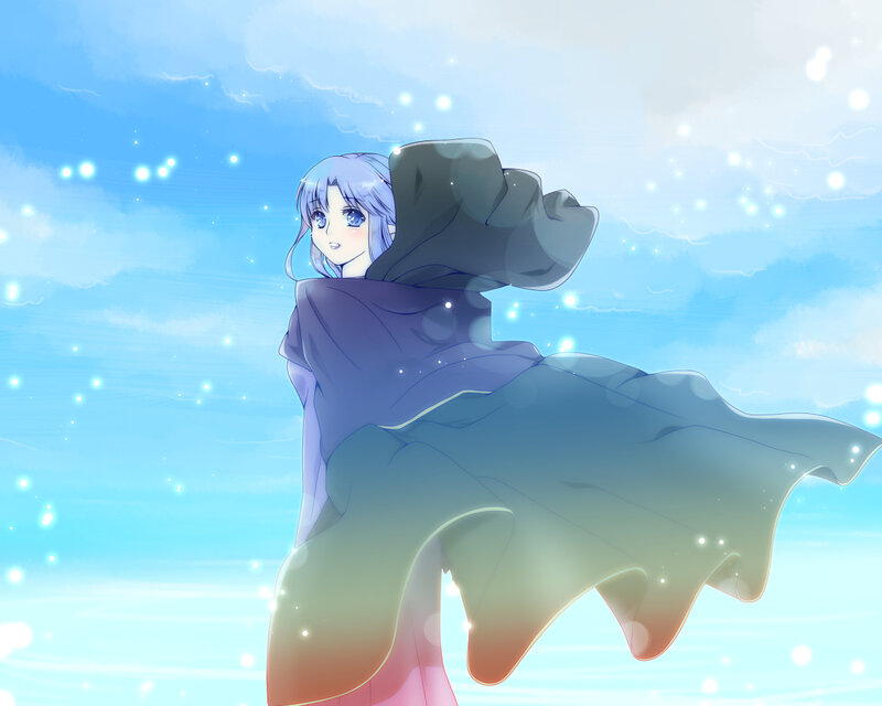 Anime Girl in Cloak — Blue