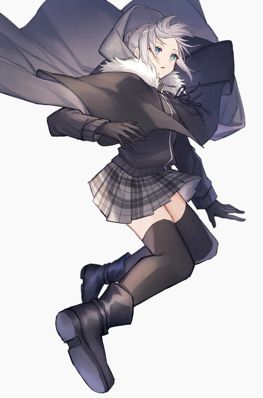 Anime Girl in Cloak — Gray, Dynamic