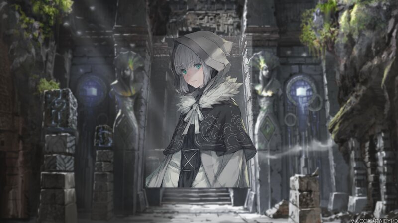 Anime Girl in Cloak — Gray