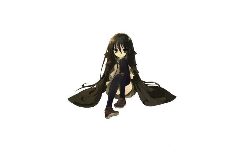 anime girl in cloak sitting