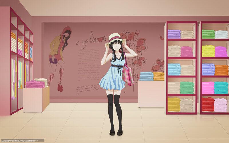 Anime girl in clothing store