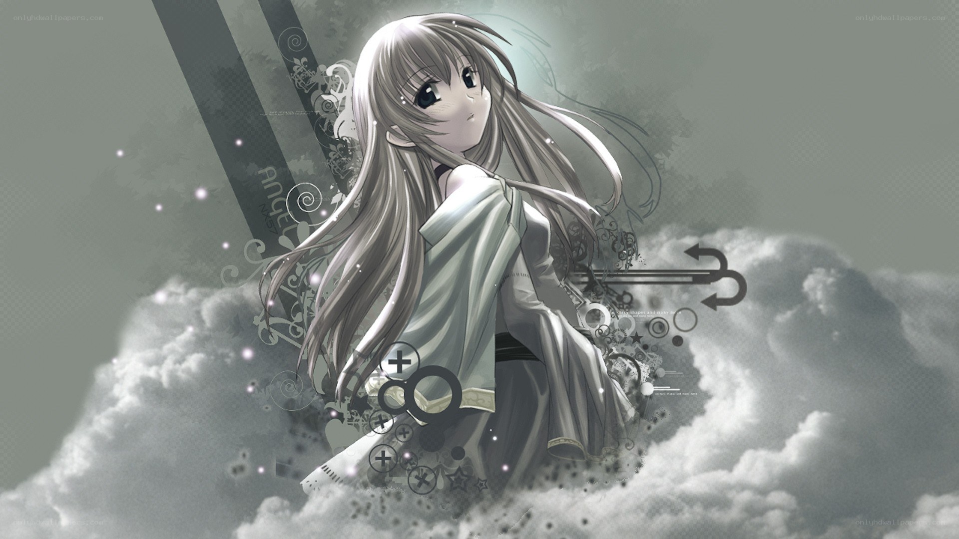 anime girl in clouds