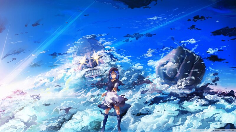 Anime Girl in Clouds — Blue, Dramatic, Afternoon