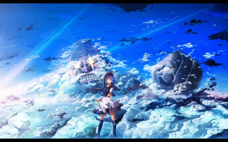Anime Girl in Clouds — Blue, Dramatic