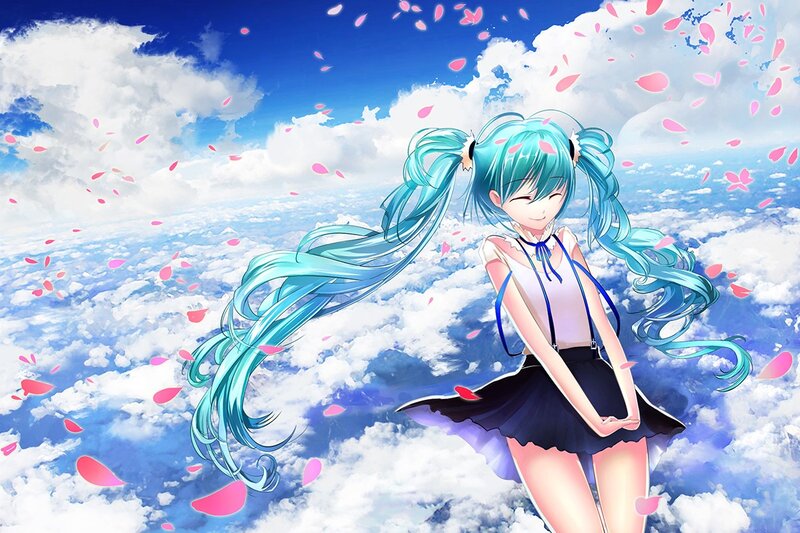 Anime Girl in Clouds — Blue, Serene, Afternoon, Digital Art