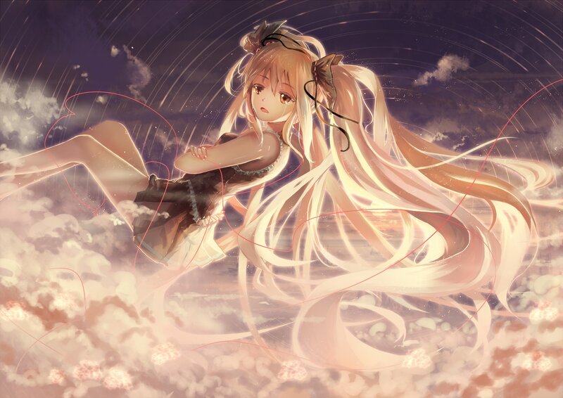 Anime Girl in Clouds — White, Dreamy