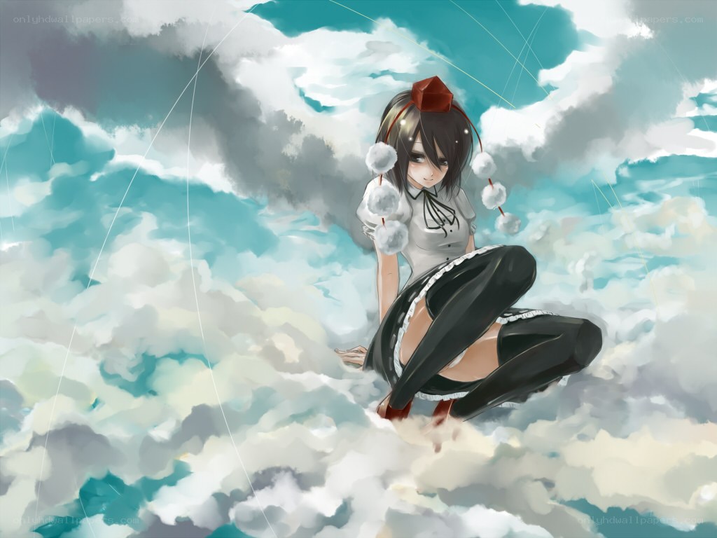 anime girl in clouds