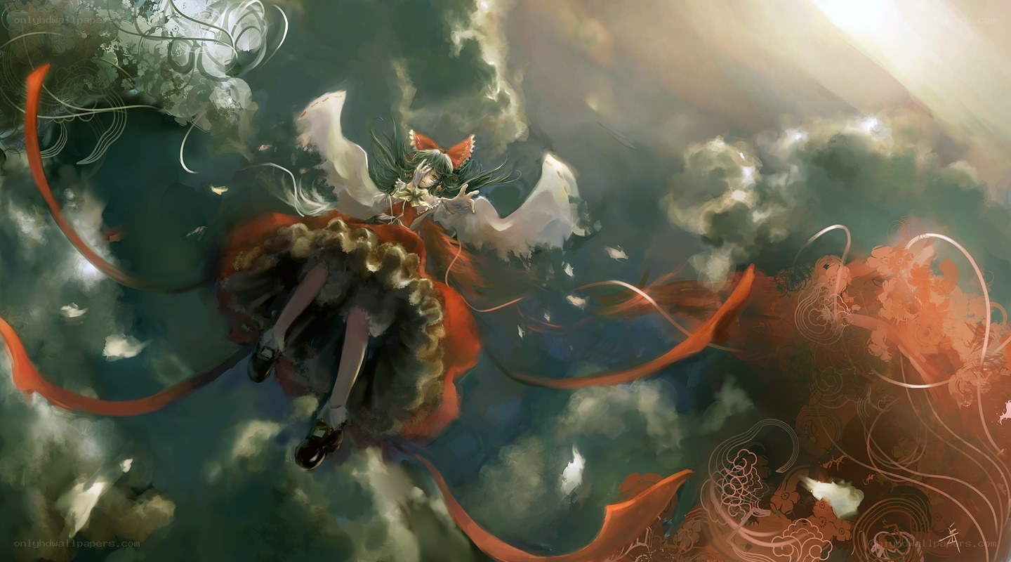 anime girl in cloudy sky