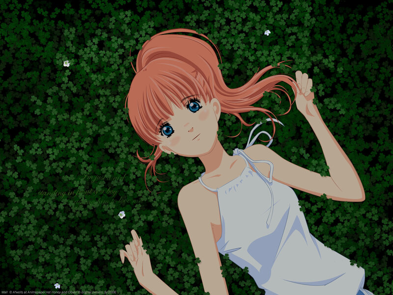 Anime girl in clover field
