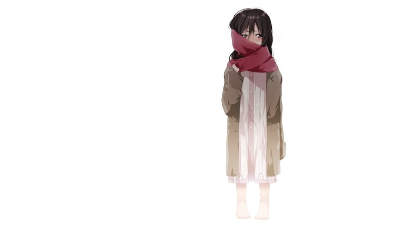 anime girl in coat and scarf