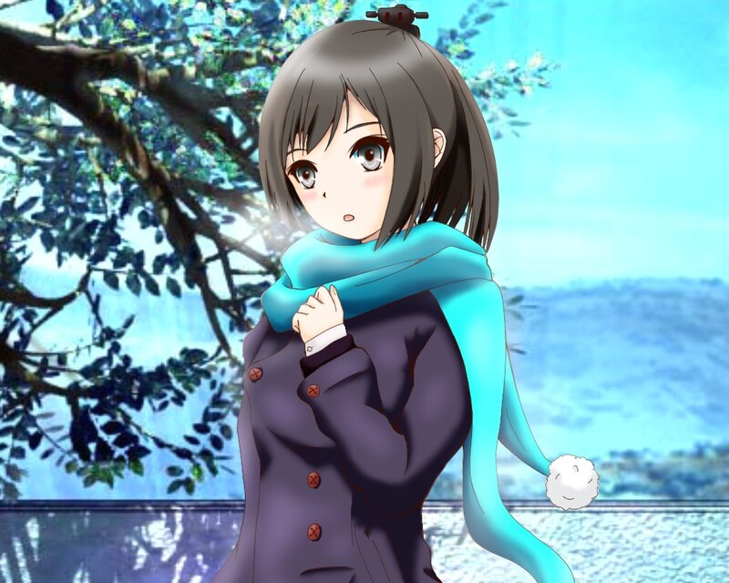 Anime Girl in Coat — Blue, Calm