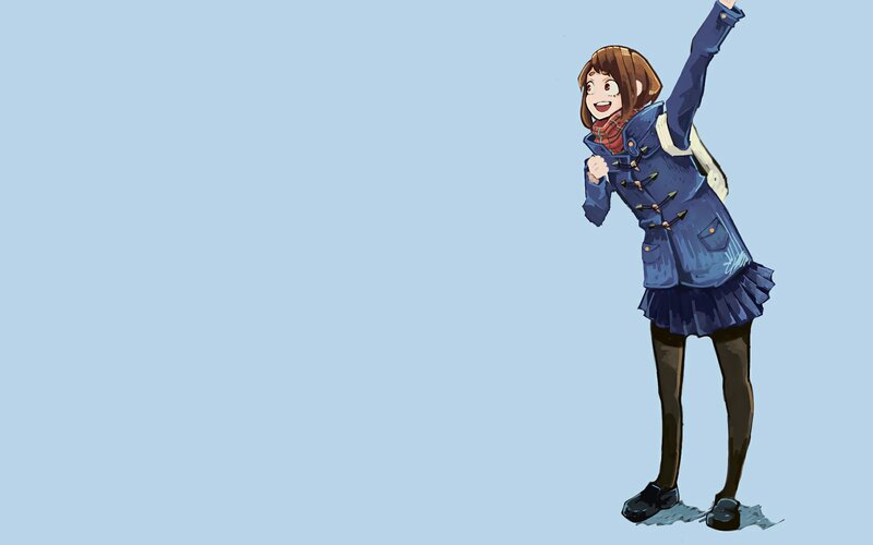 Anime Girl in Coat — Blue, Cheerful