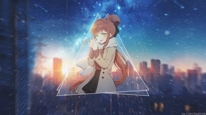 Anime Girl in Coat — Blue, Serene, Night, Digital Art