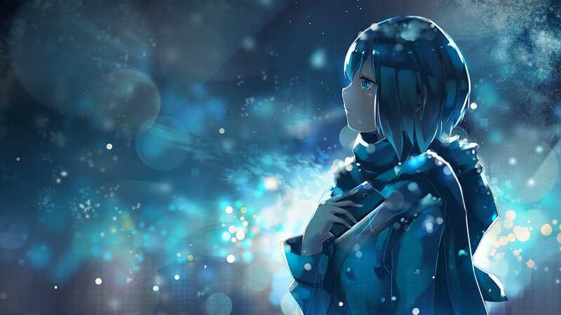 Anime Girl in Coat — Blue, Serene