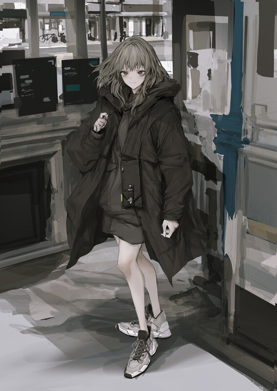 Anime Girl in Coat — Gray, Neutral