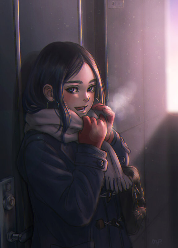 Anime Girl in Coat — Purple, Dramatic