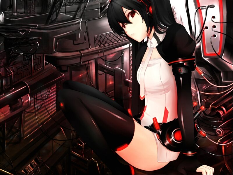 Anime Girl in Cockpit — Black, Dramatic