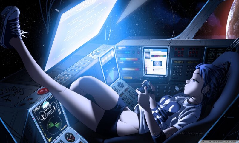 Anime Girl in Cockpit — Blue, Calm