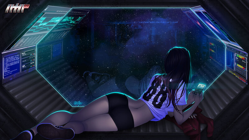Anime Girl in Cockpit — Blue, Dramatic