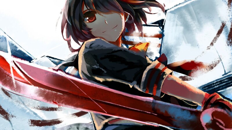Anime Girl in Cockpit — Red, Dramatic, Sunset