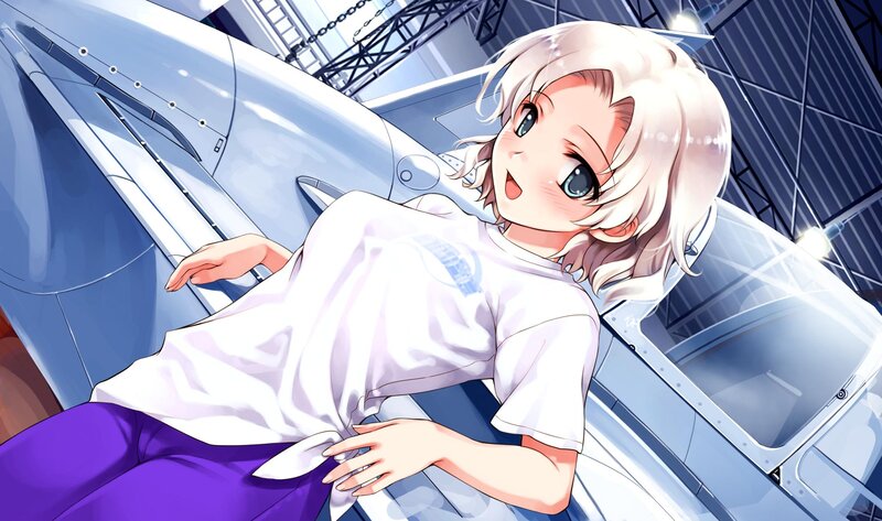 Anime Girl in Cockpit — White, Playful
