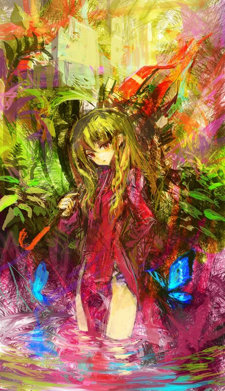 anime girl in colorful forest
