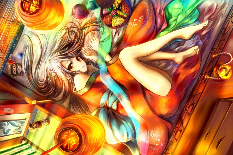 Anime girl in colorful room