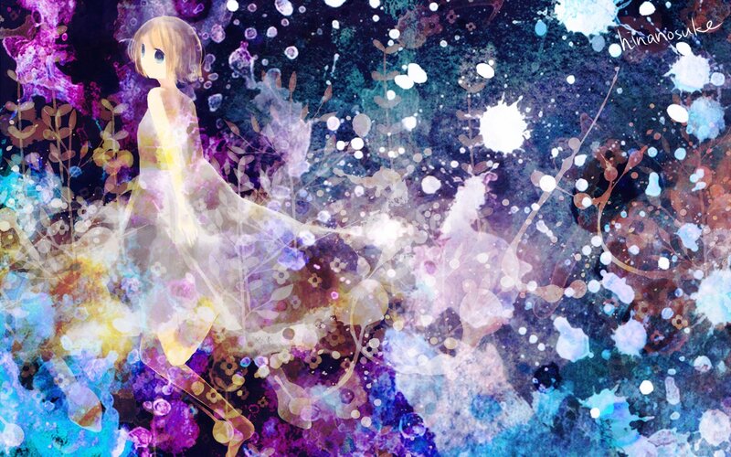 Anime girl in colorful splashes