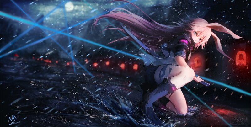 Anime Girl in Combat Pose — Black
