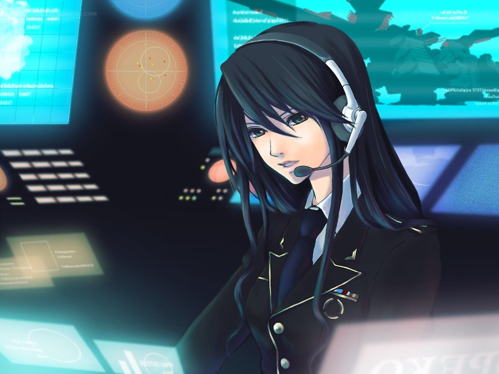 anime girl in control room