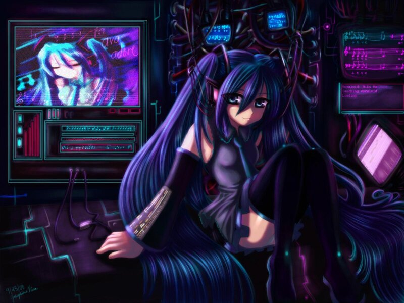 Anime Girl in Control Room — Purple