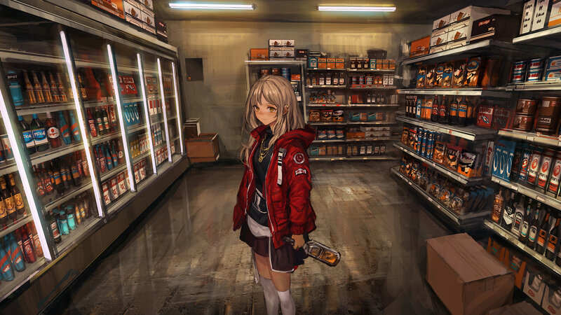 Anime Girl in Convenience Store — Red