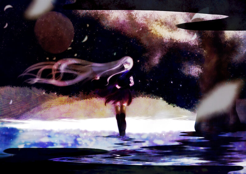 Anime girl in cosmic landscape