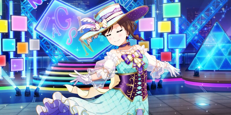 Anime Girl in Costume — Blue, Festive, Night, Stage