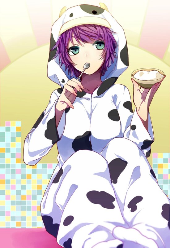 anime girl in cow onesie