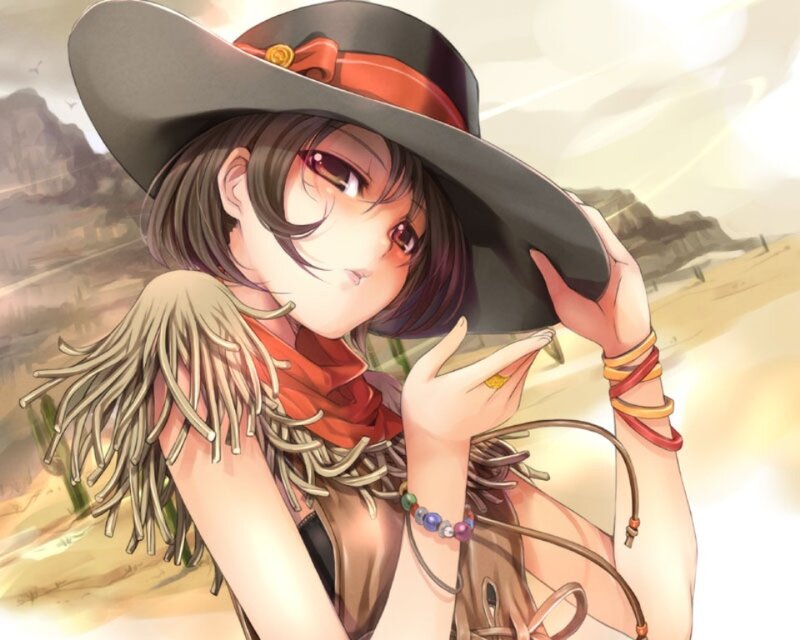 anime girl in cowboy hat