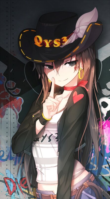 Anime Girl in Cowboy Hat — Black