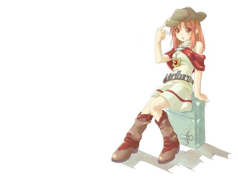 Anime Girl in Cowboy Hat — White