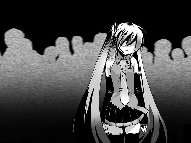 anime girl in dark crowd