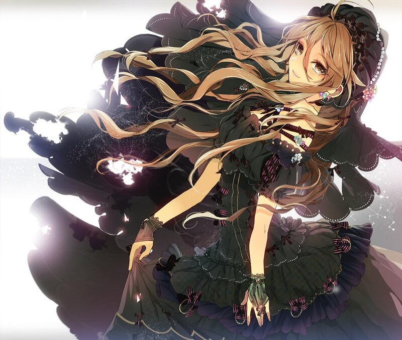 Anime Girl in Dark Dress — Black, Dramatic, Digital Art