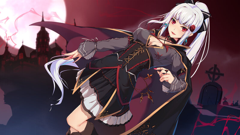 Anime Girl in Dark Dress — Black, Dramatic, Night, Digital Art, Castle