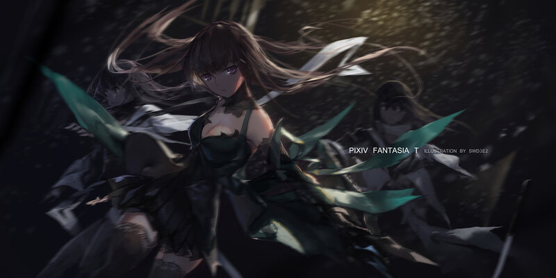 Anime Girl in Dark Dress — Black, Dramatic, Night, Digital Art