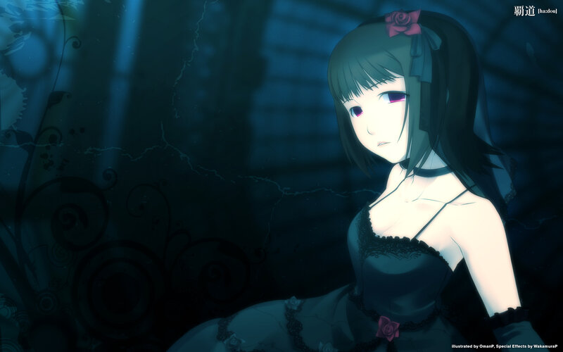 Anime Girl in Dark Dress — Blue, Dramatic