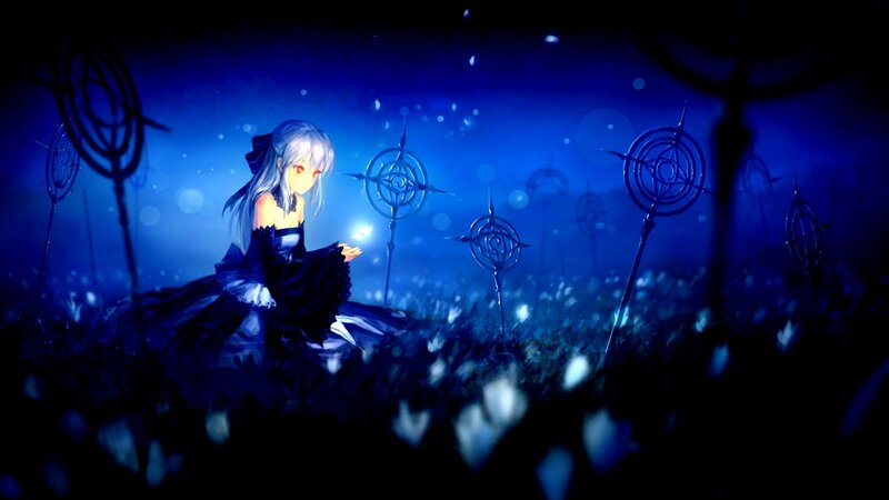 Anime Girl in Dark Dress — Blue, Mysterious