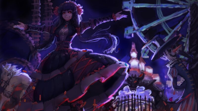 Anime Girl in Dark Dress — Purple, Dramatic, Night